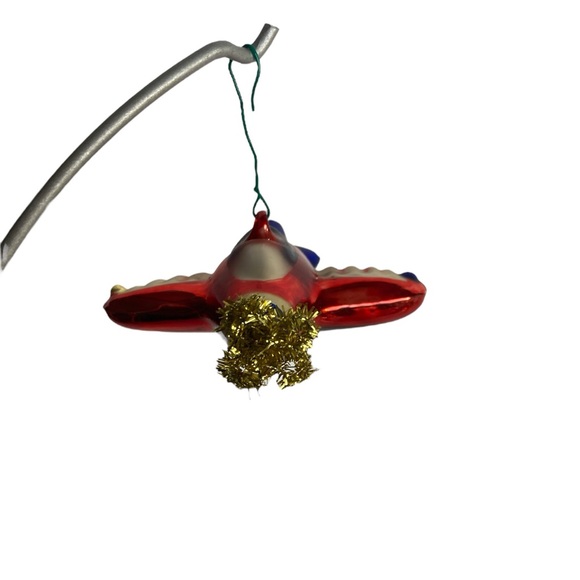 VINTAGE Blown Glass Aviation Red Airplane Plane Christmas Tree Ornament - Picture 2 of 8